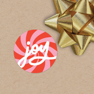 Sticker Rond Mod Wavy Super Noël rose rouge Joy Script