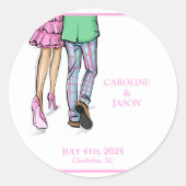 Sticker Rond Mode Couple Rouge Homard Douche Mariage Faveurs (Devant)