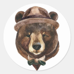 Sticker Rond Mode de l'ours aquarelle