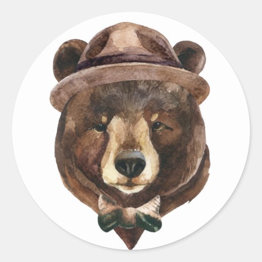 Sticker Rond Mode de l'ours aquarelle (Devant)