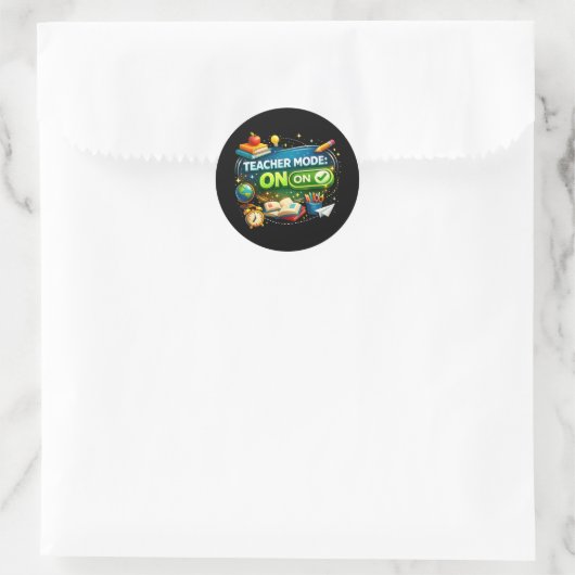 Sticker Rond Mode Enseignant : ACTIVÉ – Joli design de rentrée (Sac)
