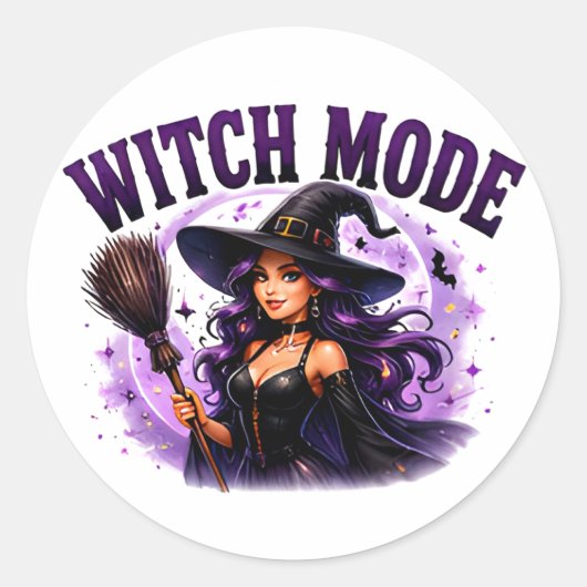 Sticker Rond ✨ Mode Sorcière Activée Citation Halloween 🧙 (Devant)
