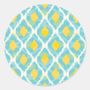 Sticker Rond Mode tribal moderne ikat bleu jaune