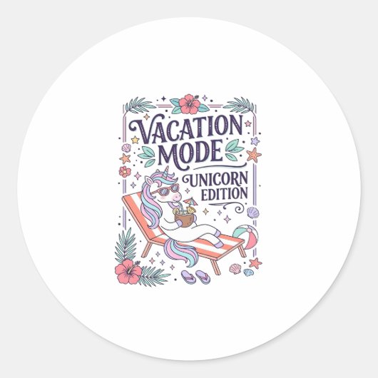 Sticker Rond Mode Vacances Licorne Édition Licorne Application (Devant)