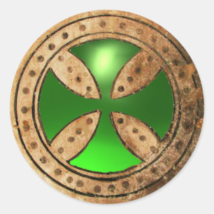 Sticker Rond MODÈLE ANTIQUE CROIX Green Emerald Gem