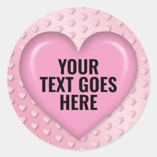 Sticker Rond Modèle blanc Coeur rose Ajouter votre texte