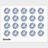 Sticker Rond Modèle bleu Damas de la marine classique (Feuille)