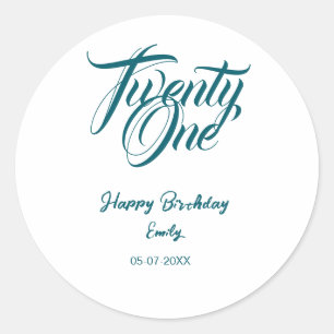 Sticker Rond modèle bleu pour 21e anniversaire avec nom date an