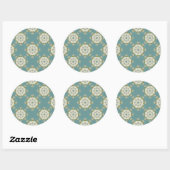 Sticker Rond Modèle Damas avec éléments abstraits (Feuille)
