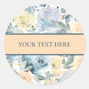 Sticker Rond Modèle d'autocollant rond Roses Bleues Votre Texte