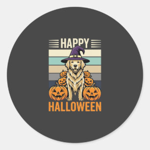 Sticker Rond Modèle de citrouille vintage Halloween Golden Retr