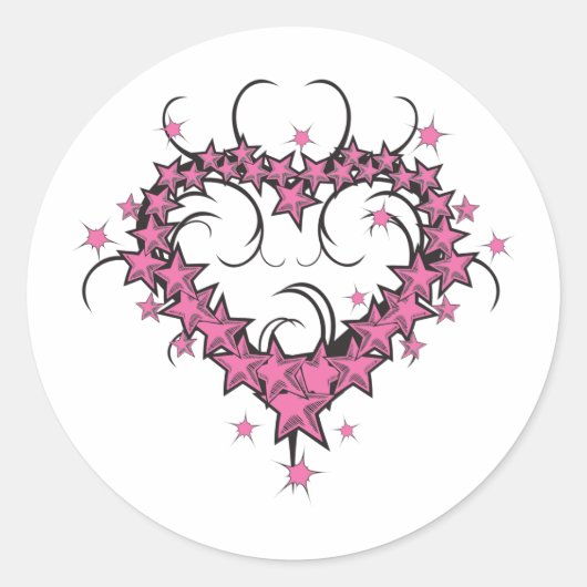 Sticker Rond modèle de coeur étoiles tatouage (Devant)
