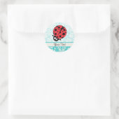 Sticker Rond Modèle de Damas turquoise Ladybug (Sac)