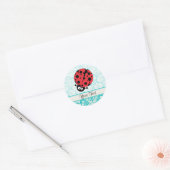 Sticker Rond Modèle de Damas turquoise Ladybug (Enveloppe)