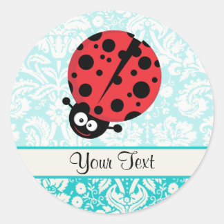 Sticker Rond Modèle de Damas turquoise Ladybug