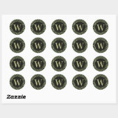 Sticker Rond Modèle de feuille élégante initiale botanique (Feuille)