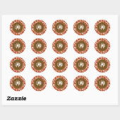 Sticker Rond Modèle de girafe orange Monogramme (Feuille)