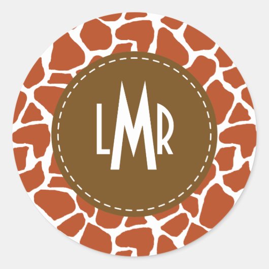 Sticker Rond Modèle de girafe orange Monogramme (Devant)