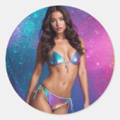 Sticker Rond Modèle de maillot de bain holographique (Devant)
