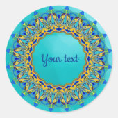 Sticker Rond Modèle de mandala de fantaisie turquoise (Devant)