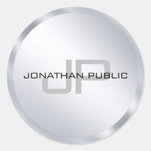 Sticker Rond Modèle de monogramme moderne élégant argent métall