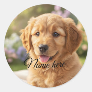 Sticker Rond Modèle de photo de nom d'animal de compagnie simpl