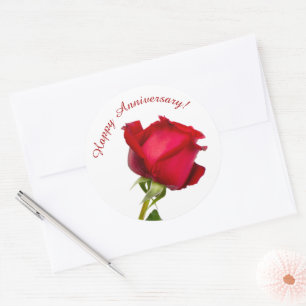 Sticker Rond Modèle de photo de rose rouge pour un joyeux anniv