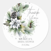 Sticker Rond Modèle de remerciement de douche de mariée d'hiver (Devant)