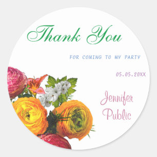 Sticker Rond Modèle de remerciement floral couleurs pastel aqua