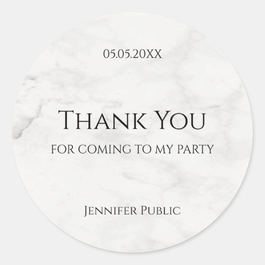 Sticker Rond Modèle de remerciement Marbre Blanc Moderne Élégan (Devant)