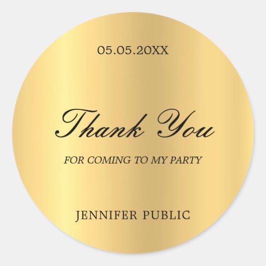 Sticker Rond Modèle de texte de script à main dorée Merci Glamo (Devant)