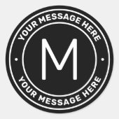 Sticker Rond Modèle de texte personnalisable | Noir et blanc (Devant)