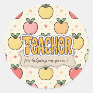 Sticker Rond Modèle d'école d'enseignant jaune de pomme 