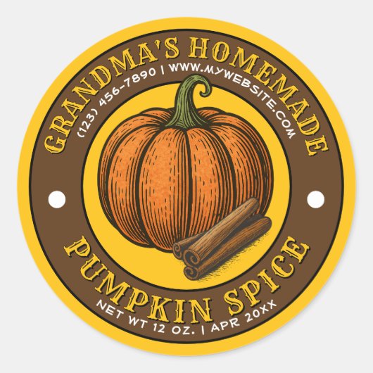 Sticker Rond Modèle d'épices Citrouille maison (Devant)