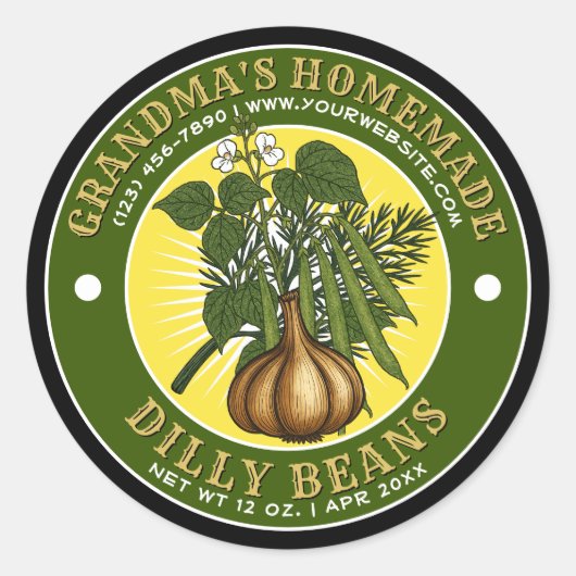 Sticker Rond Modèle d'étiquette d'art de haricots Dilly faits m (Devant)