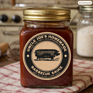 Sticker Rond Modèle d'étiquette de sauce barbecue vintage Kraft