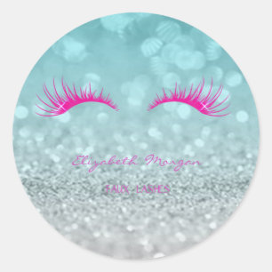 Sticker Rond Modèle Élégant Bokeh Pailleté, Faux Cils