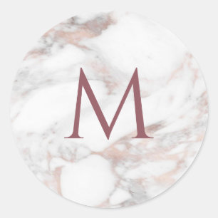 Sticker Rond Modèle élégant en marbre or rose monogramme