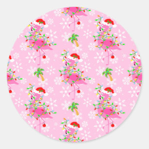 Sticker Rond Modèle Flamingo rose de Noël
