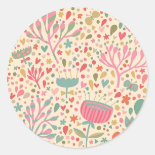 Sticker Rond Modèle floral clair