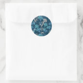 Sticker Rond Modèle Floral Hydrangea stylisé - Bleu élégant (Sac)