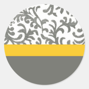 Sticker Rond Modèle floral jaune et gris