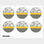 Sticker Rond Modèle floral jaune et gris (Feuille)