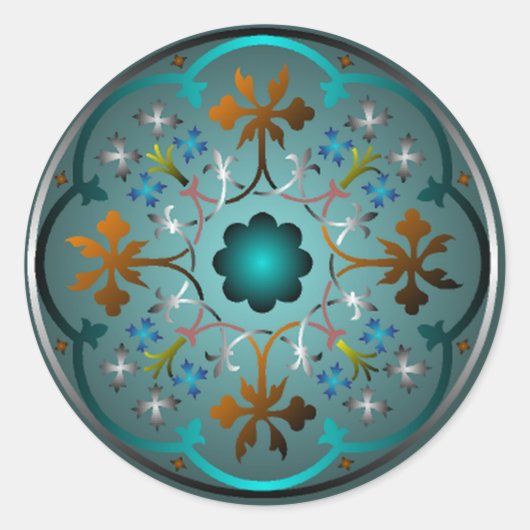 Sticker Rond Modèle floral médiéval (Devant)