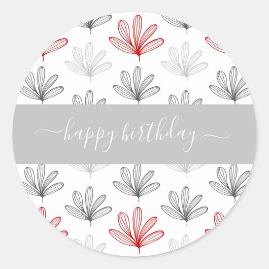 Sticker Rond Modèle floral moderne rouge et gris Anniversaire (Devant)