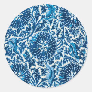 Sticker Rond Modèle Floral Ornemental Bleu vintage