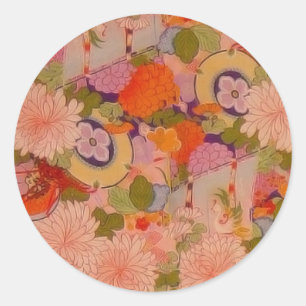 Sticker Rond Modèle floral rose kimono