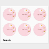 Sticker Rond Modèle floral rose Pastel, personnaliser, (Feuille)
