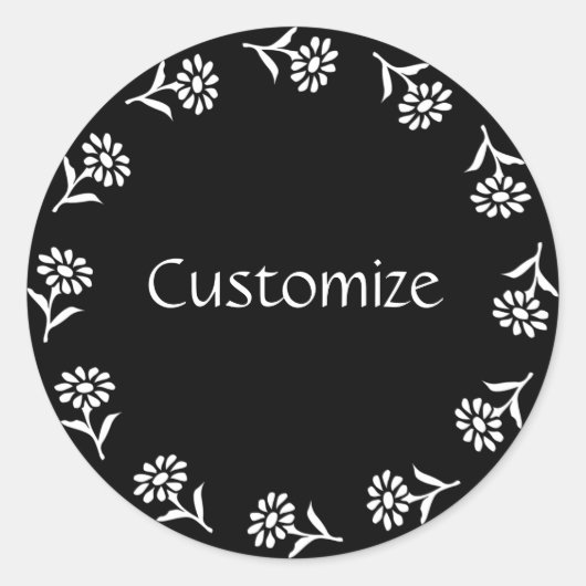 Sticker Rond Modèle Little Flowers - B&W - v2 (Devant)