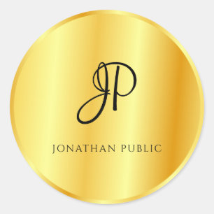 Sticker Rond Modèle Monogrammé Faux Aspect Métallisé Or